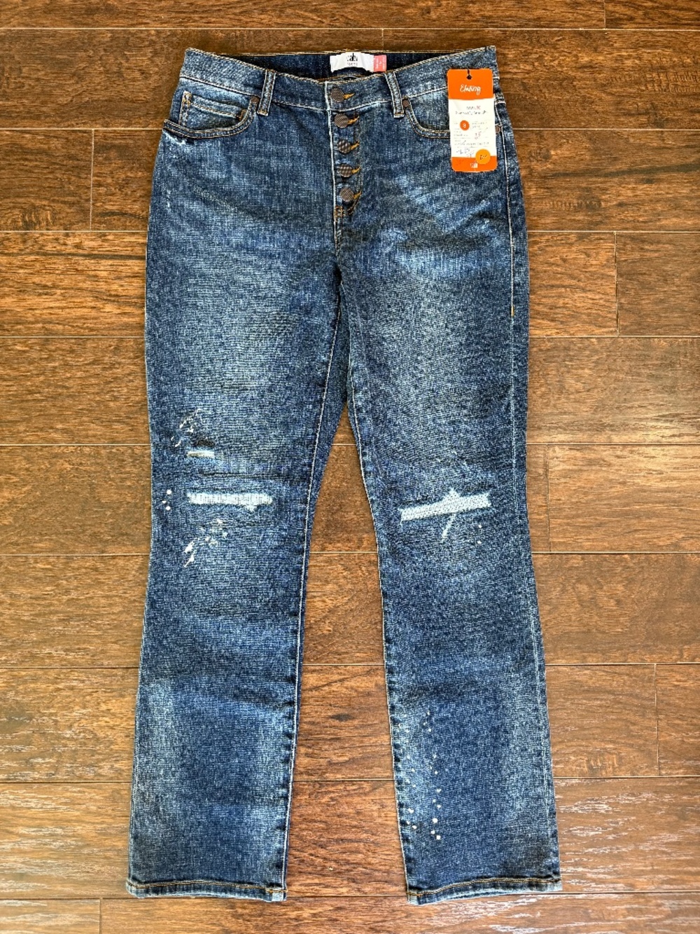 CAbi Style 6068 Button Fly Straight Leg Jeans Rework Wash Size 8 NWT